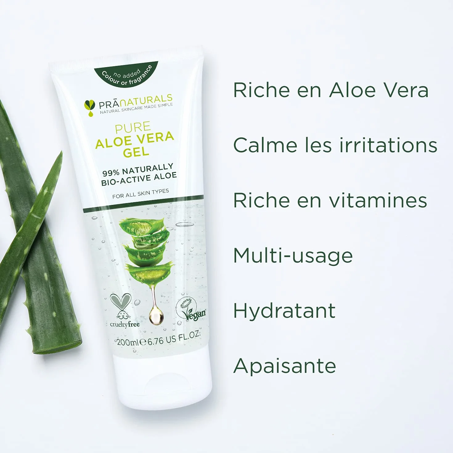 PraNaturals Gel à L’Aloe Vera 200ml Apaisant Hydratant