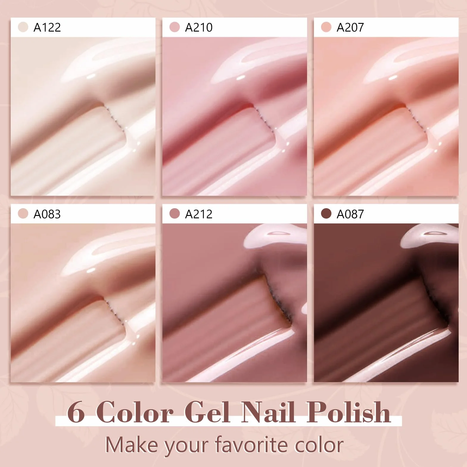 Shining She Vernis Semi Permanent Rose 6 Couleurs Beige Rose Nude Marron Gel UV Soak Off 8ml