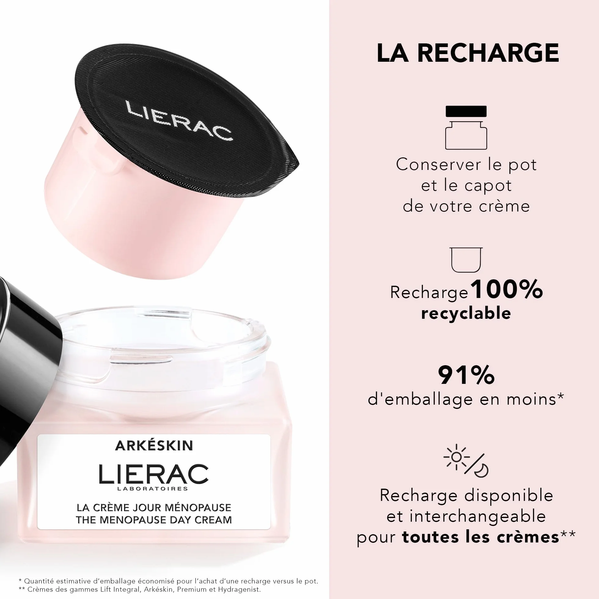 Liérac - Arkéskin - Recharge Crème de Jour Ménopause - Crème Visage Femme Corrigeant les Signes de la Ménopause - Bio-Peptide Jour et Acide Hyaluronique - Nourrissante et Raffermissante