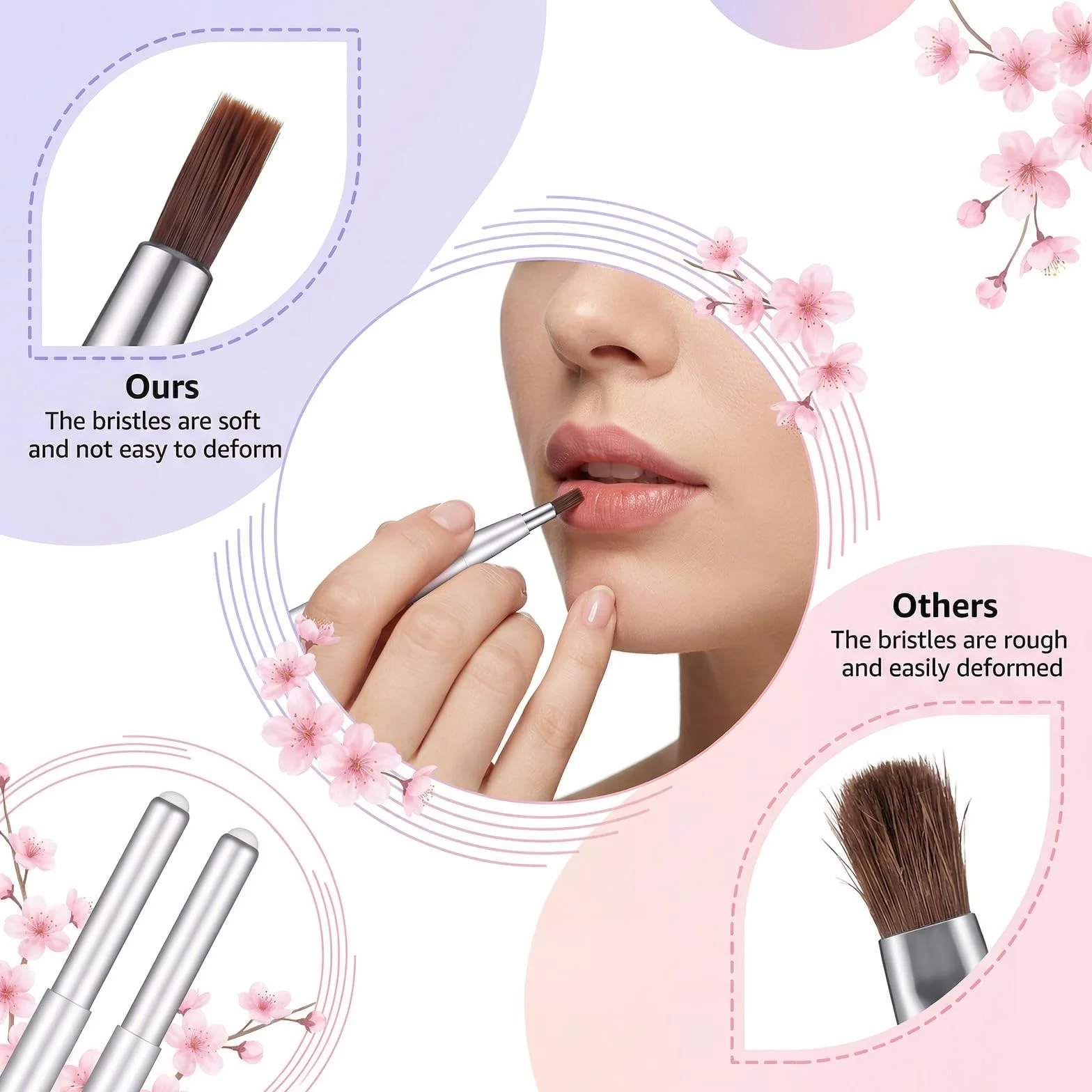 Pinceaux à lèvres rétractables lot de 2 avec capuchon applicateur plat pour rouge à lèvres gloss