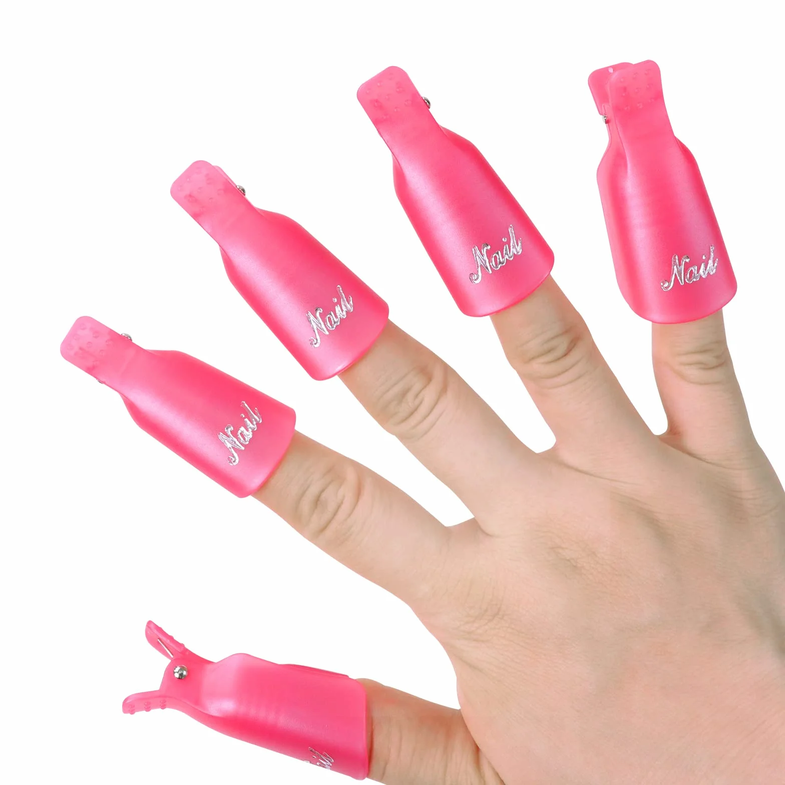 Capuchon Ongle, Nail Art Clip, 10 Pcs Pinces à Ongles En Plastique, Clip Ongles Semi Permanent pour Nettoyage Retirer Vernis Gel UV Outil Capuchon Plastique Rose