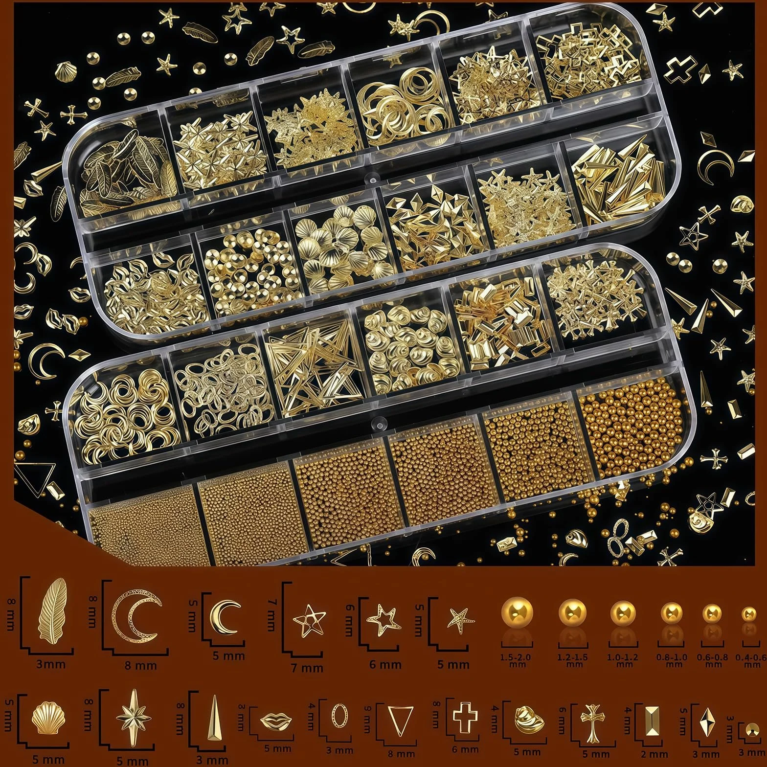 Ensemble de Bijoux Ongles Gold Nail Charms, Lot de 4 Pierres à Ongles, Kit Accessoires Nail Art