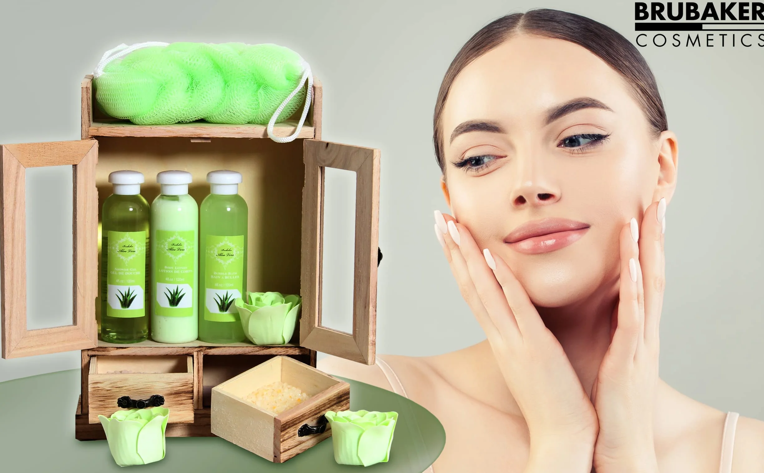 BRUBAKER Cosmetics Coffret de bain Aloe vera 10 Pièces Armoire en Bois