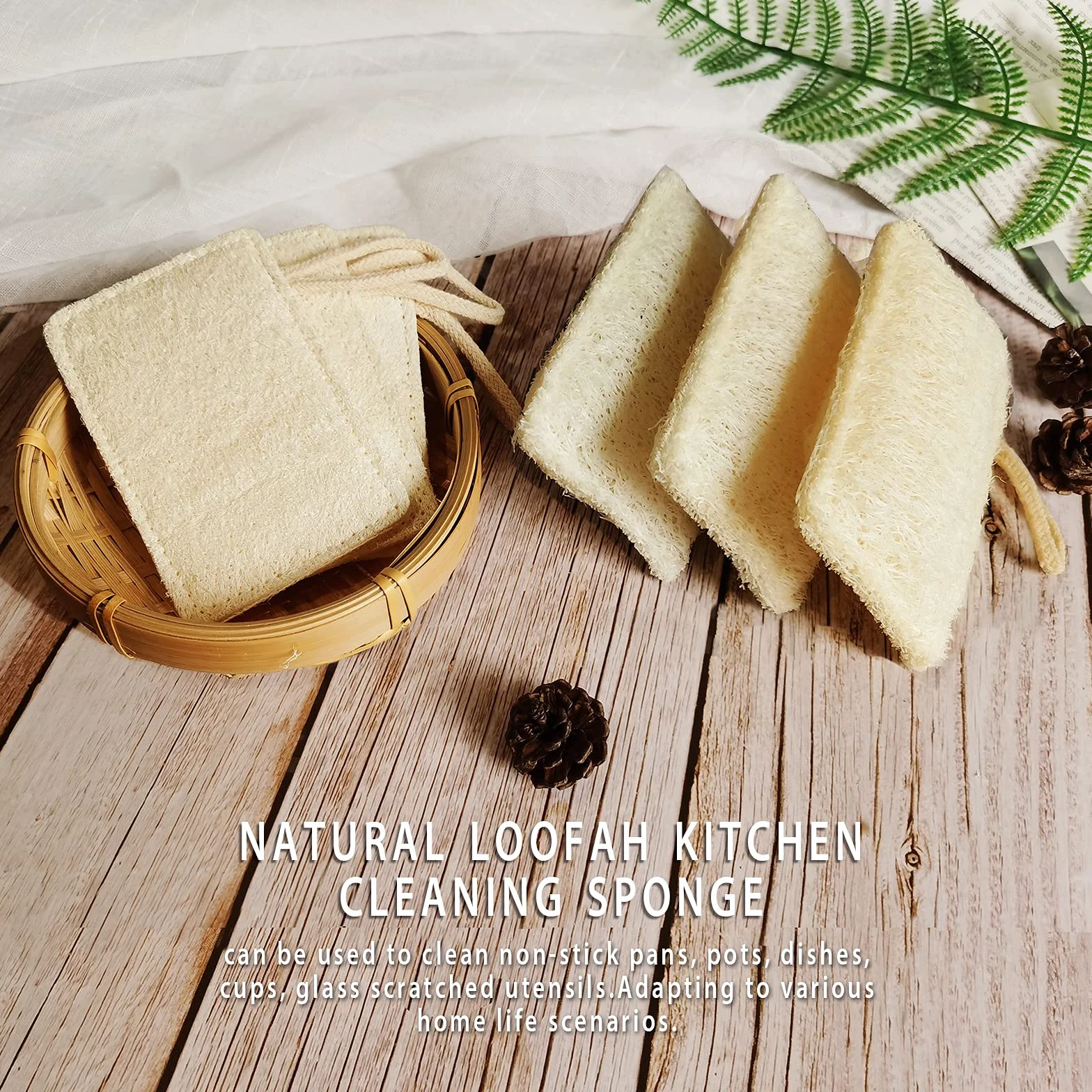 Épurateur d'éponges à Vaisselle en Luffa Naturel Paquet de 6 Anti-Rayures Biodégradable
