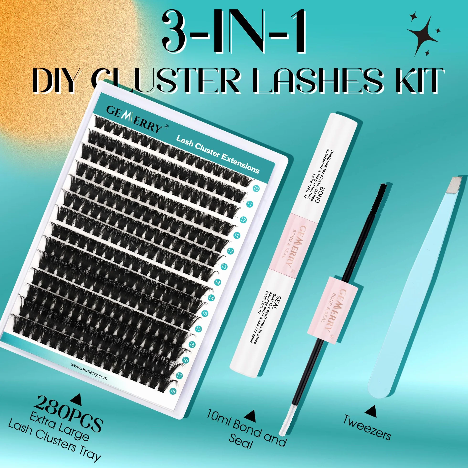 GEMERRY Extension Cils Kit Faux Cils 80D Naturel D Curl 10-18mm avec Colle et Applicateur