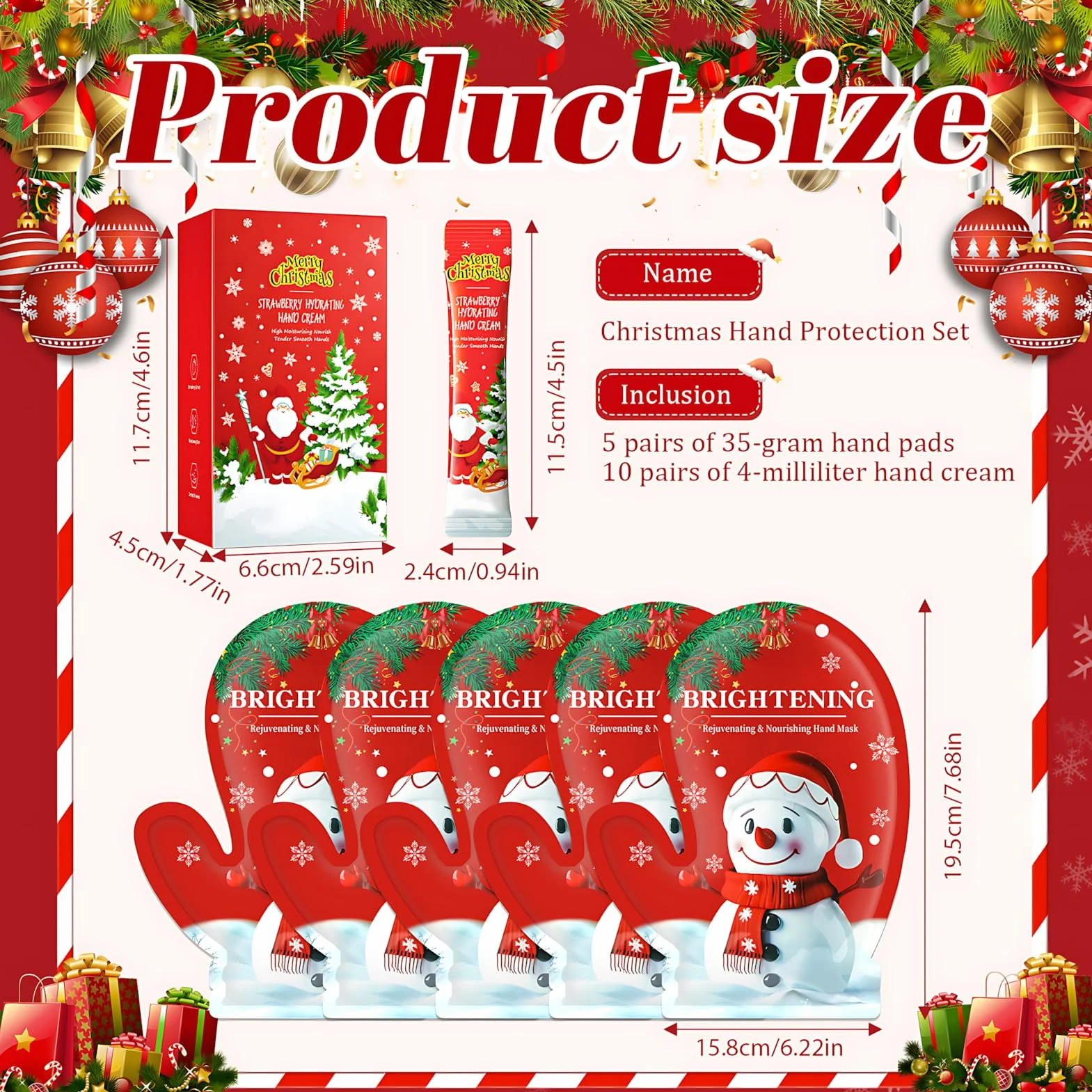 Masque Main Noël 5 Paires + 10 Mini Crème Main Hydratant Cadeaux de Noël