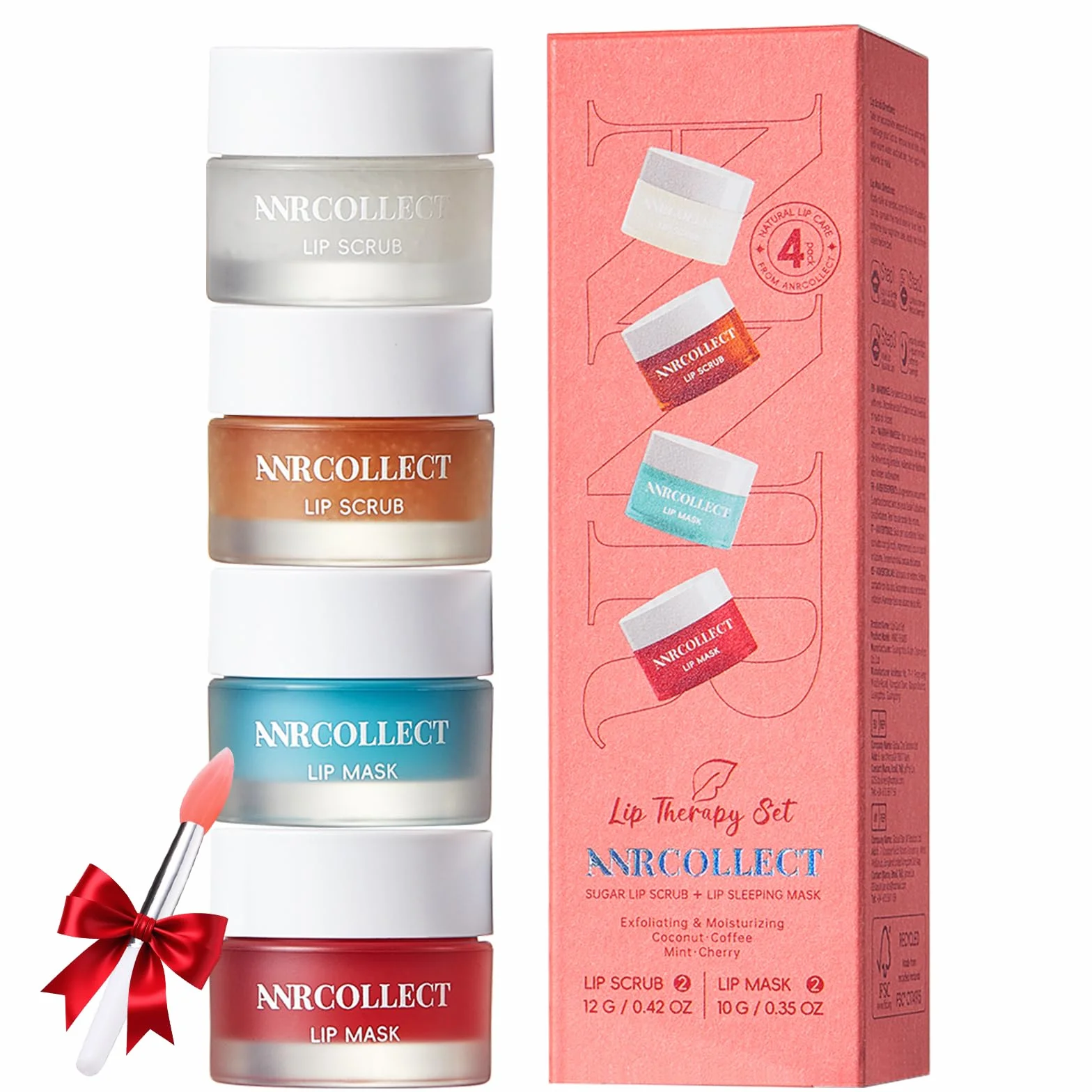 ANRCOLLECT Lot de 4 gommages et masques pour lèvres, hydratation intense lèvres sèches gercées