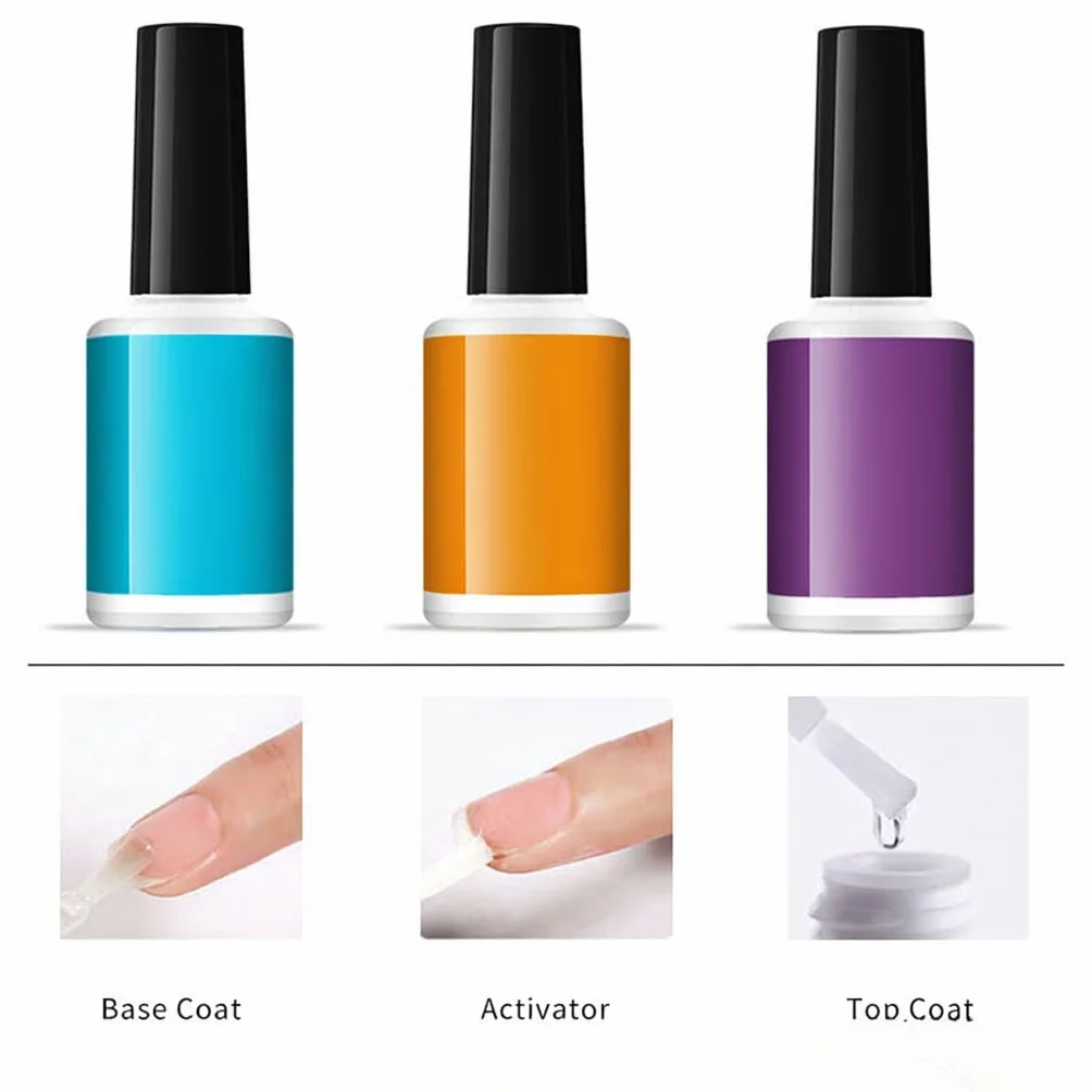 Kit de poudre pour ongles trempés avec base top coat et activateur Set d'art nail pailleté extension français