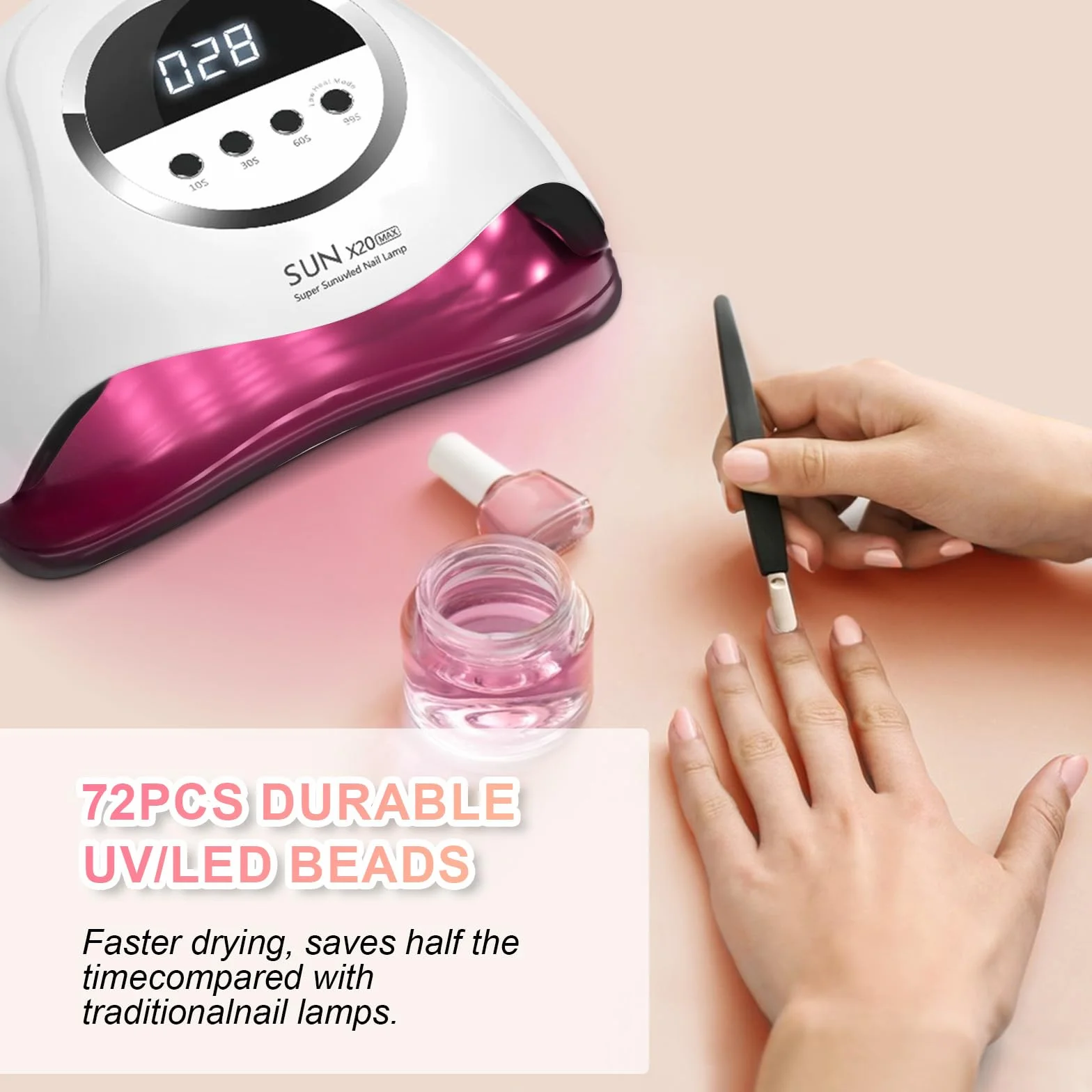 Lampe à ongles UV LED 320 W,lampe professionnelle pour séchage de vernis à ongles avec 72 perles,lampe à ongles UV avec 4 réglages de minuterie,sèche-vernis à ongles avec capteur automatique,écran LCD
