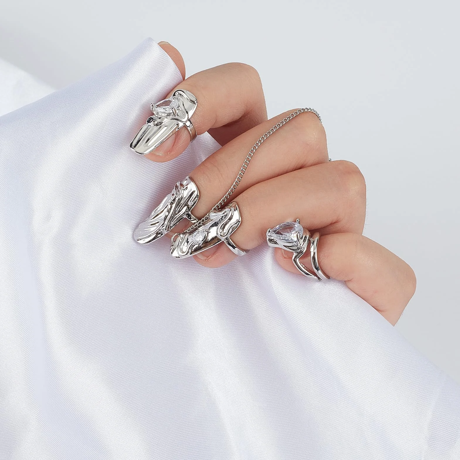 NICENEEDED 4 PCS Punk Silver Fingertip Protective Nail Ring Set Anneau D'Ongle à Ouverture Réglable pour Femme