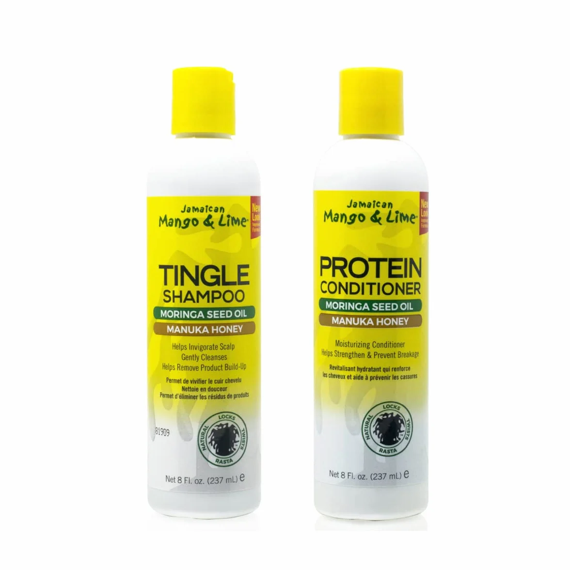 Lot de 2 shampoings et après-shampoing protéinés à la mangue de Jamaïque et au citron vert
