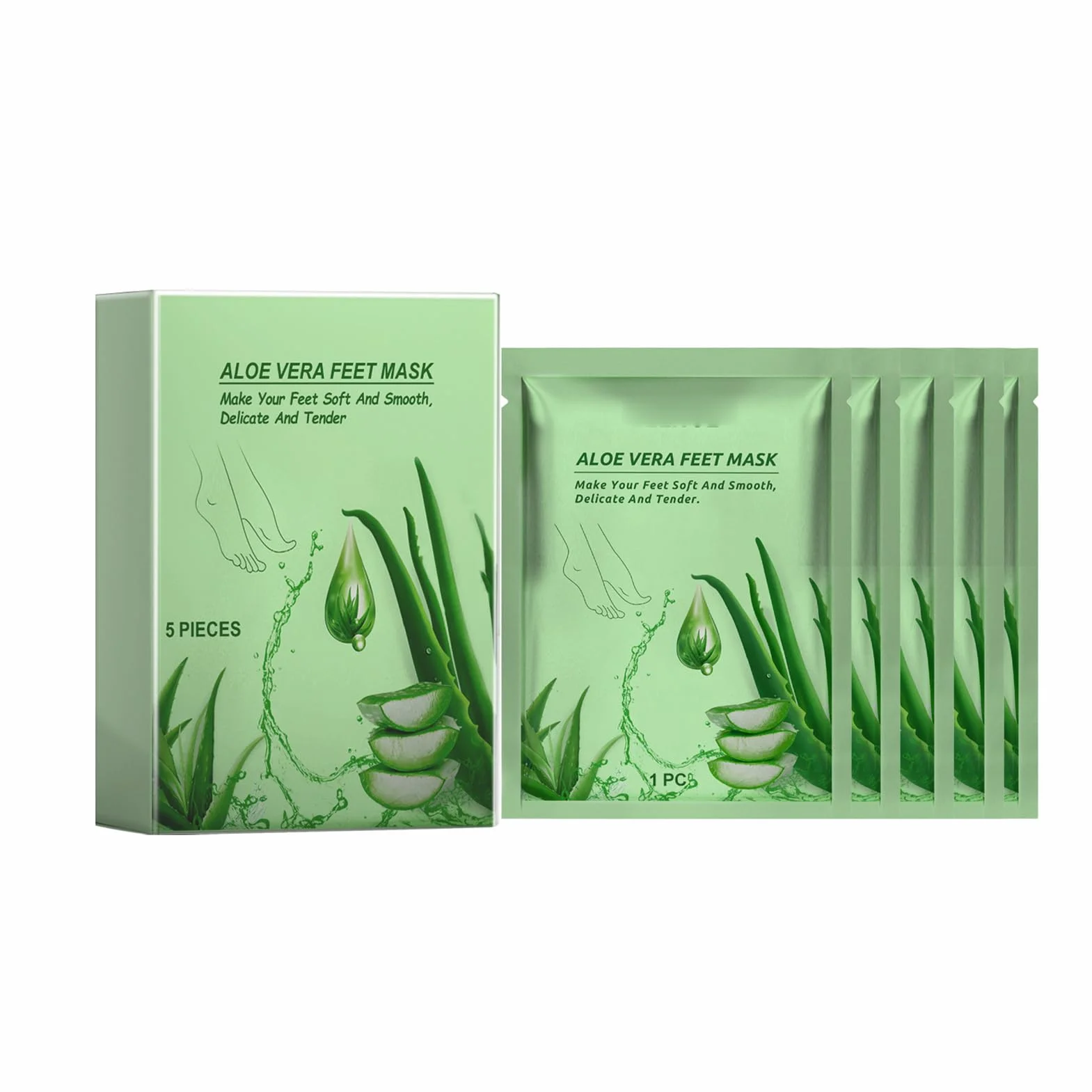 Yinhing Masque Pieds Aloe Vera 5 Pièces Exfoliant Hydratant Soin Doux Lisses
