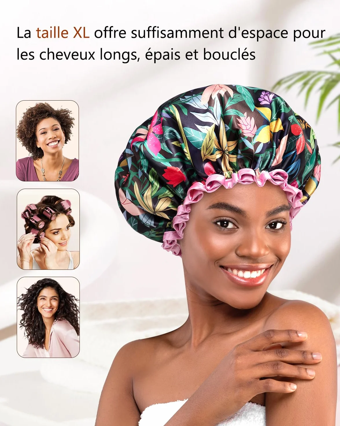 Bonnet de Douche pour Femmes, Imprimé Forêt Tropicale, Imperméable, Élastique, Réutilisable, 2 Pièces
