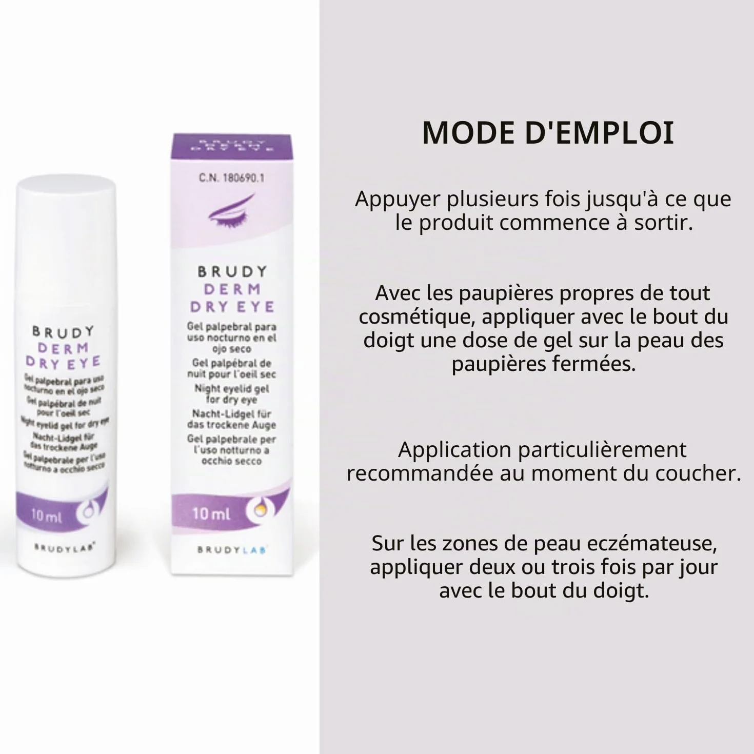 BRUDYLAB - Brudy Derm Gel Yeux Secs 10 ml - Gel Hydratant de Nuit pour la Peau des Paupières - Soin des Yeux Secs - Hydrate et Décongestionne la Peau des Paupières
