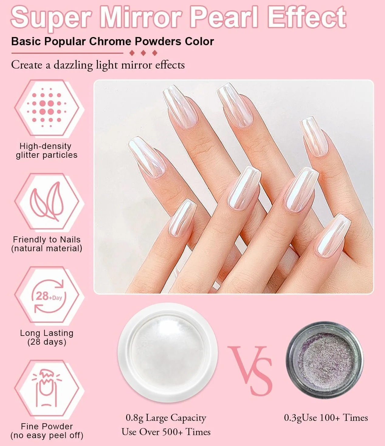 Poudre Chrome Ongle Blanc - 6 Boîtes Aurora Schimmer Poudre Ongle Effet Perle, Pigment Paillettes pour Nail Art