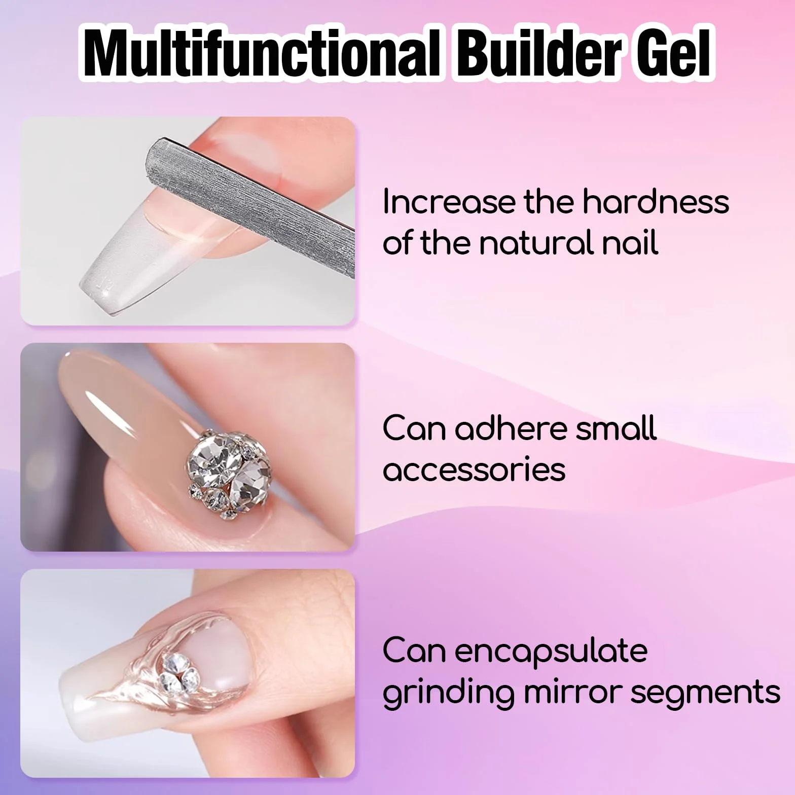 ADHERE Gel de construction transparent pour épaissir les ongles, séchage sous lampe LED, gel d'extension, colle à ongles strass, flacon pour nail art