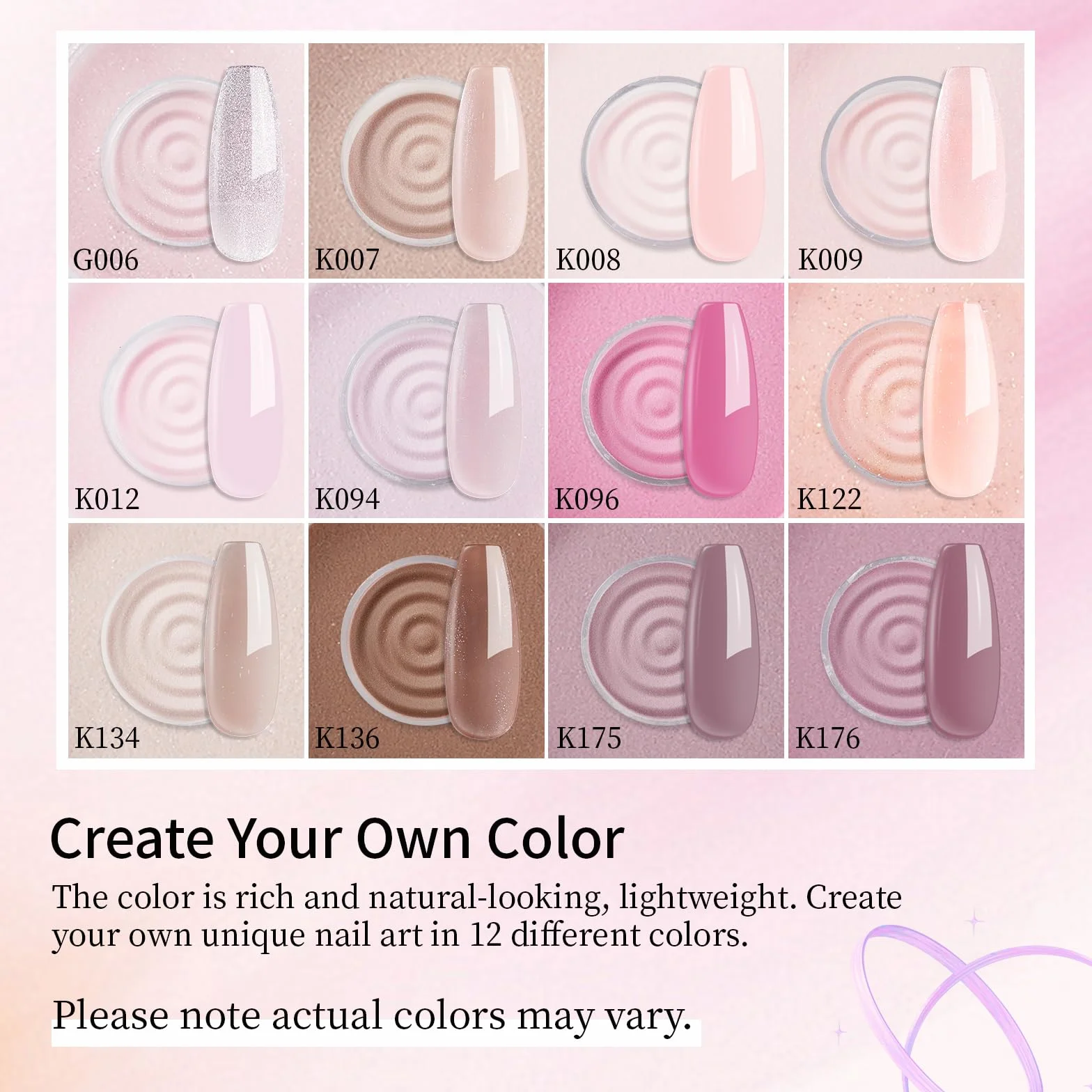 Eodci Kit de poudre à tremper pour ongles 12 couleurs rose nude gris manucure française DIY sans lampe UV/LED