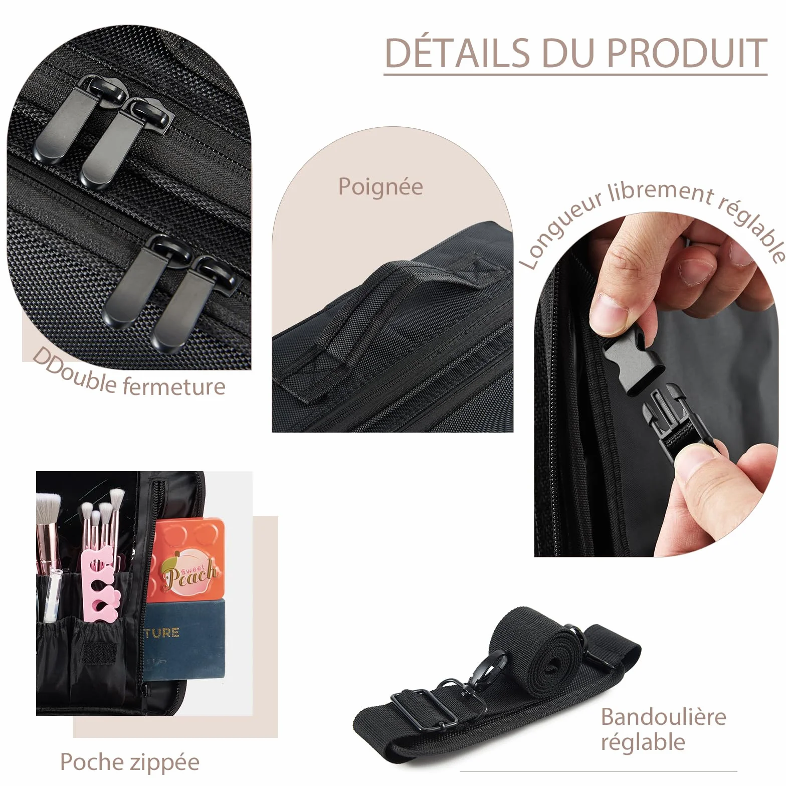 Trousse Maquillage Professionnel Grande Sac de Maquillage Femme Noir foncé