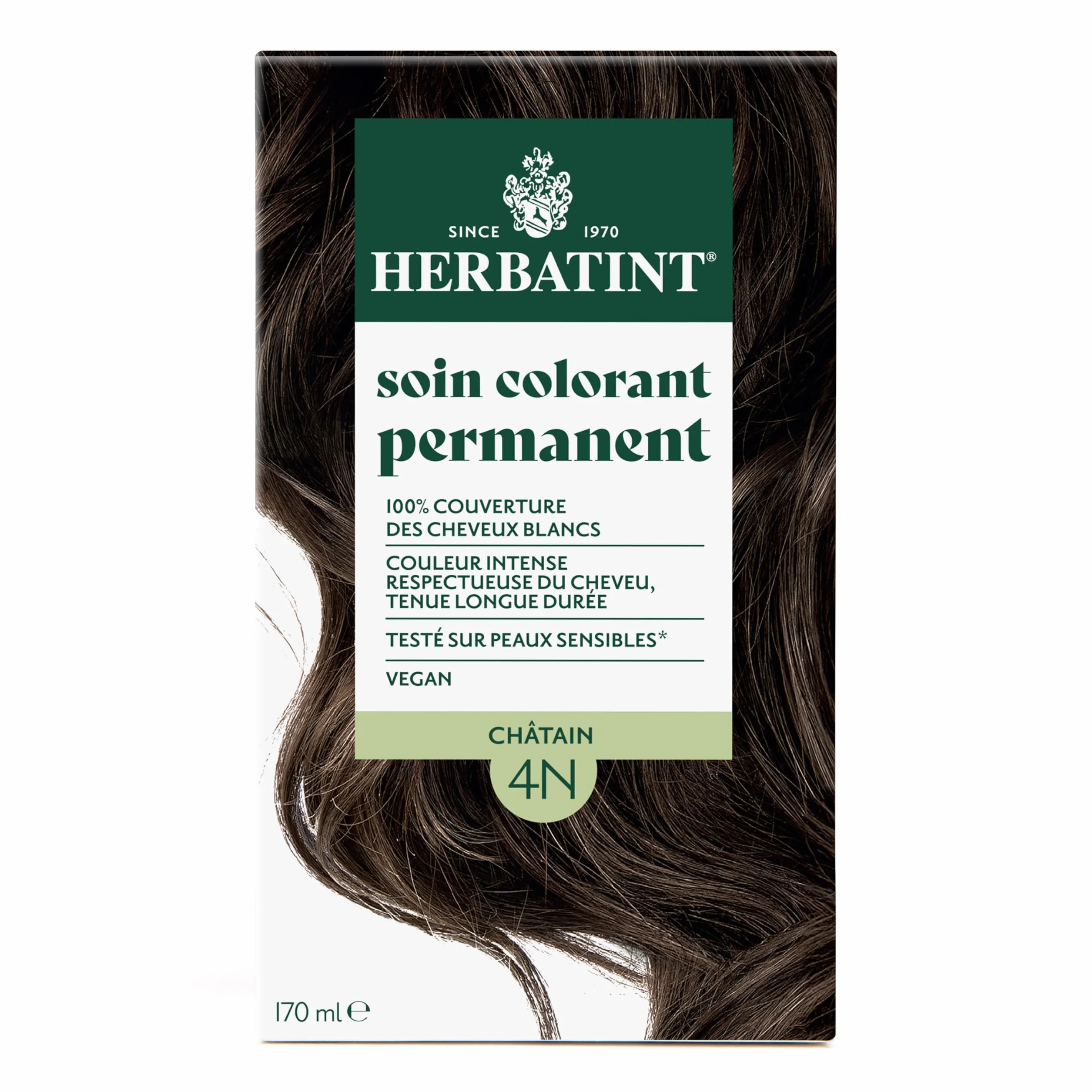 Herbatint Soin Colorant Permanent Cheveux 4N Châtain 170 ml Sans Ammoniaque Couverture Cheveux Blancs