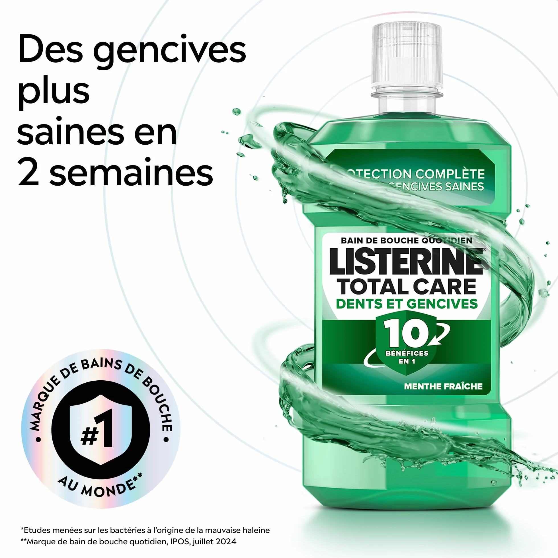 Listerine Bain de Bouche Total Care Dents et Gencives 500 ml Soin bucco-dentaire Haleine Fraîche