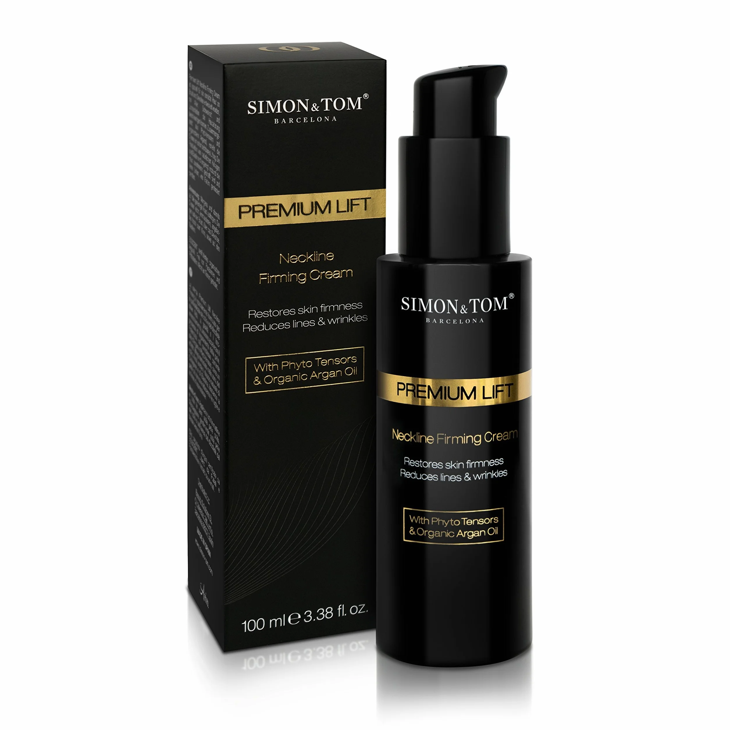 Simon&Tom Premium Lift, Crème Hydratante Raffermissante Cou et Décolleté, Effet Lifting Immédiat, Peau lisse anti-rides, Complexe Phyto Tenseur, Avec huile d'Argan Bio, 100ml