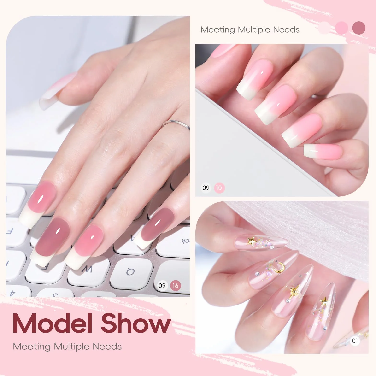 PEACECOLOR Poly Extension Gel Kit Complet avec Lampe U V 6 Couleurs Nude Rose Blanc 16ml Ongle gel Kit Construction Ongle avec Base et Top Coat La Manucure à la Maison