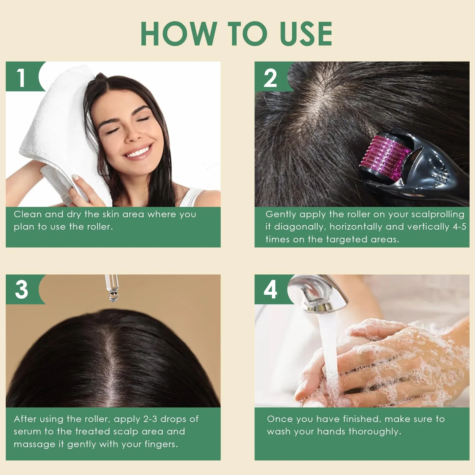 Sérum de Croissance des Cheveux 60ml avec Rouleau 0,5 mm, Huile pour Cheveux, Épaississement et Renforcement, Contre la Chute