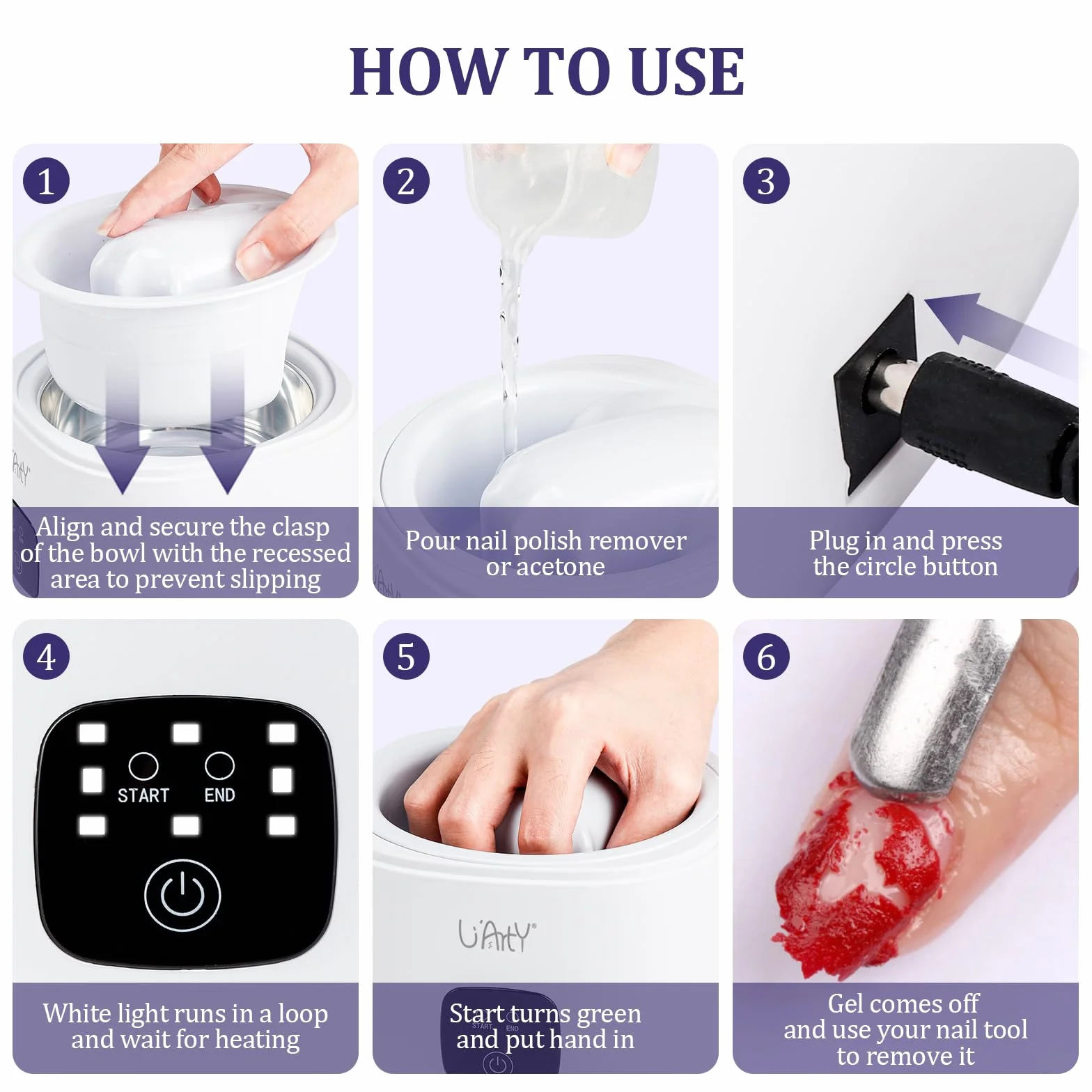 Bol de trempage des ongles professionnel électrique chauffé rapidement pour manucure salon