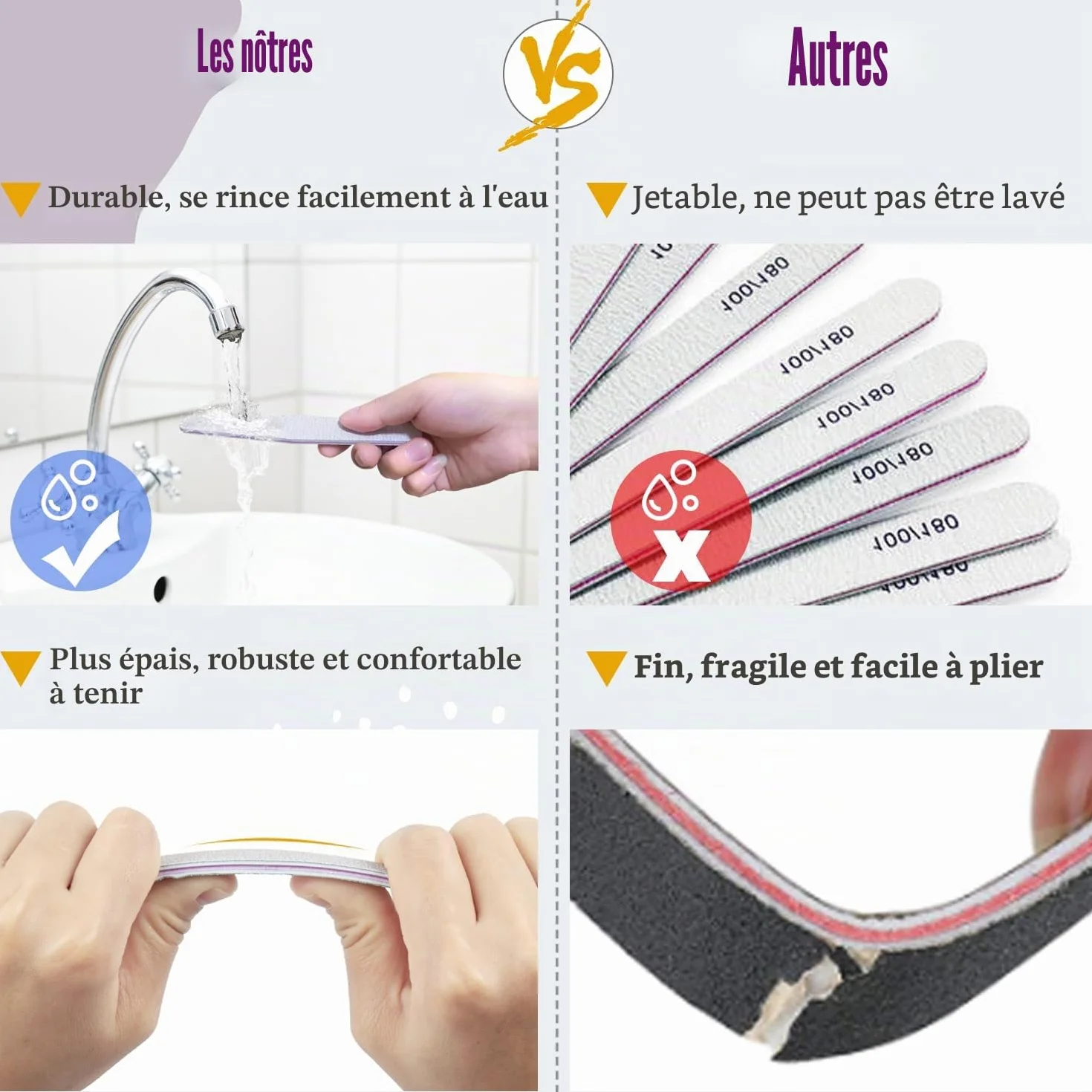 Limes à ongles professionnelles 240/240 double face émeri lot de 12