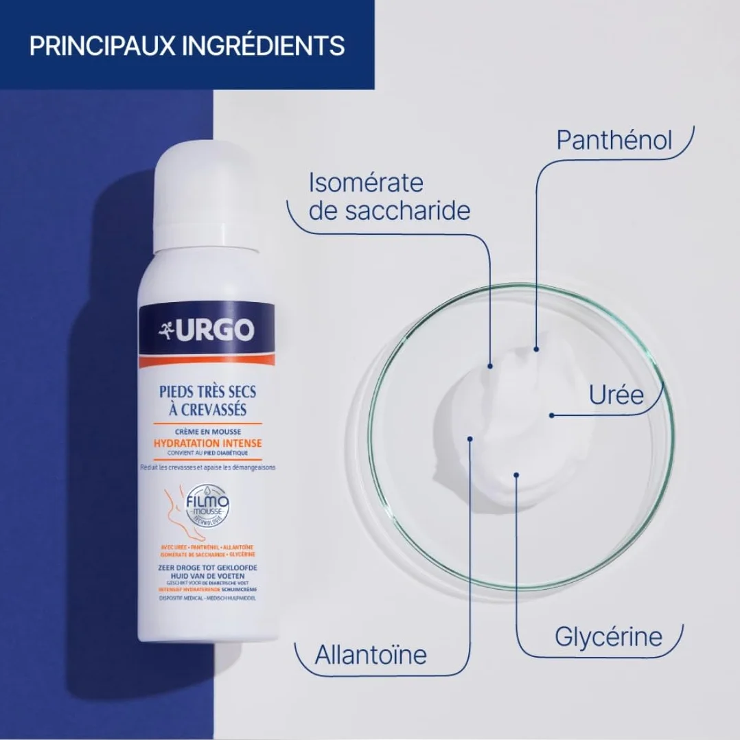 Urgo Filmomousse Hydratation Intense 125ML Traitement pieds très secs crevassés