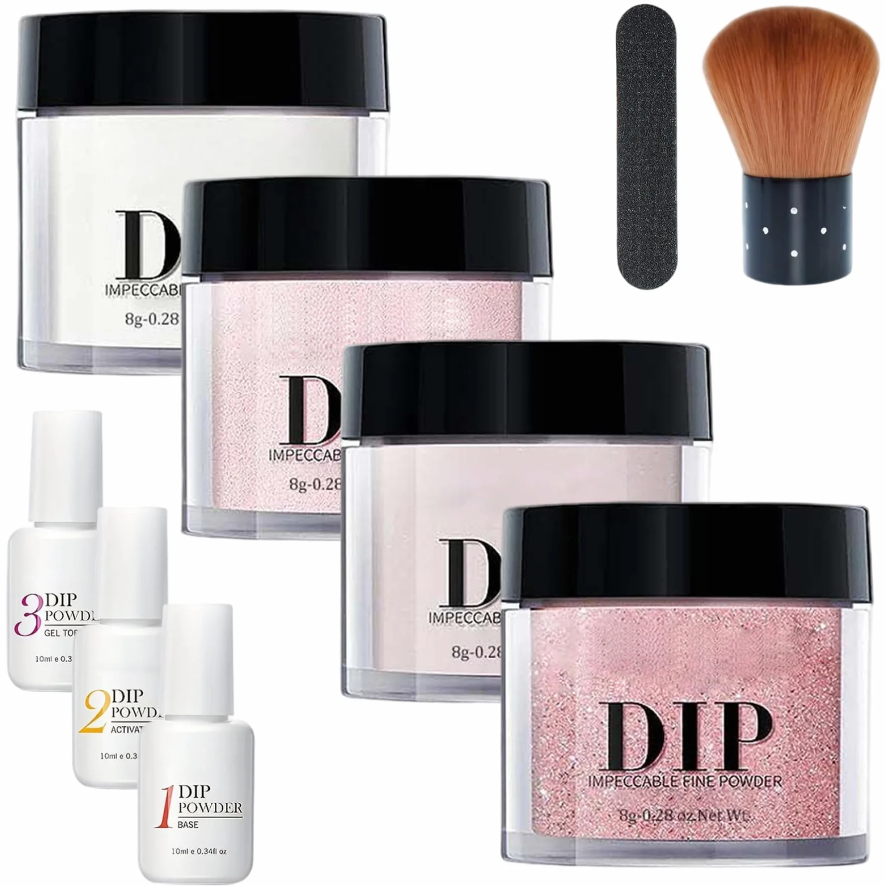 Kit de poudre à ongles 4 couleurs avec activateur base et couche finition pour manucure