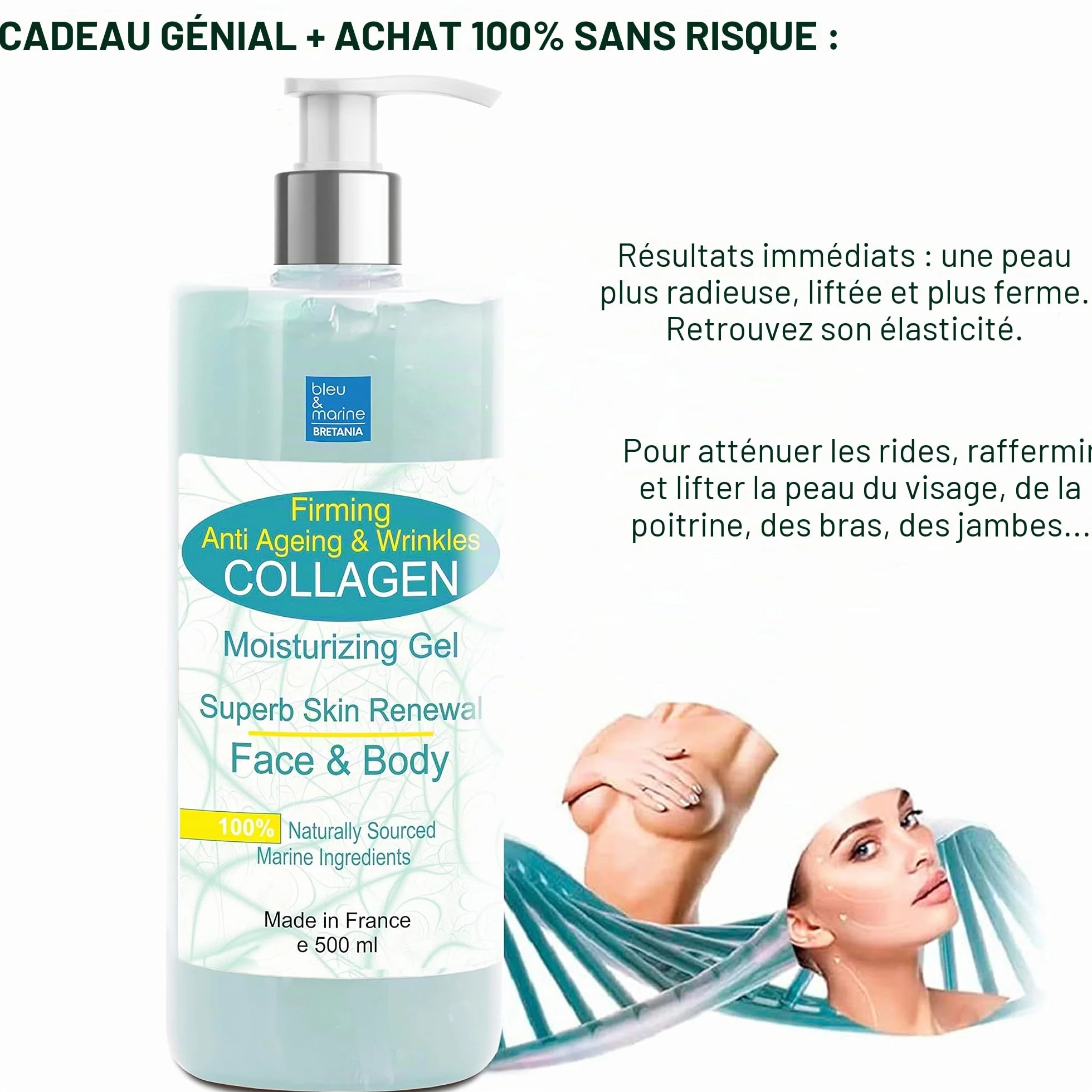 Gel Fermeté et Anti-rides Visage Cou Décolleté Corps 500 ML - made in France