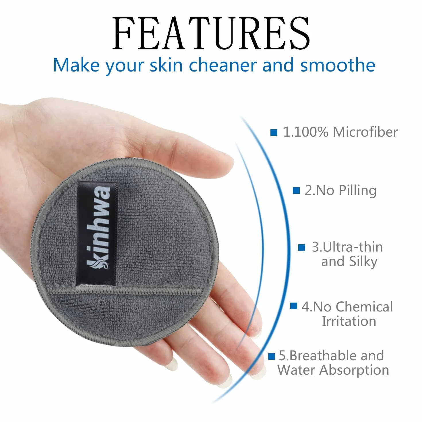 KinHwa Disques démaquillants réutilisables en microfibre, ronds, pour le visage, les yeux et les lèvres, lavables, pour tous types de peau, gris, 20 pièces