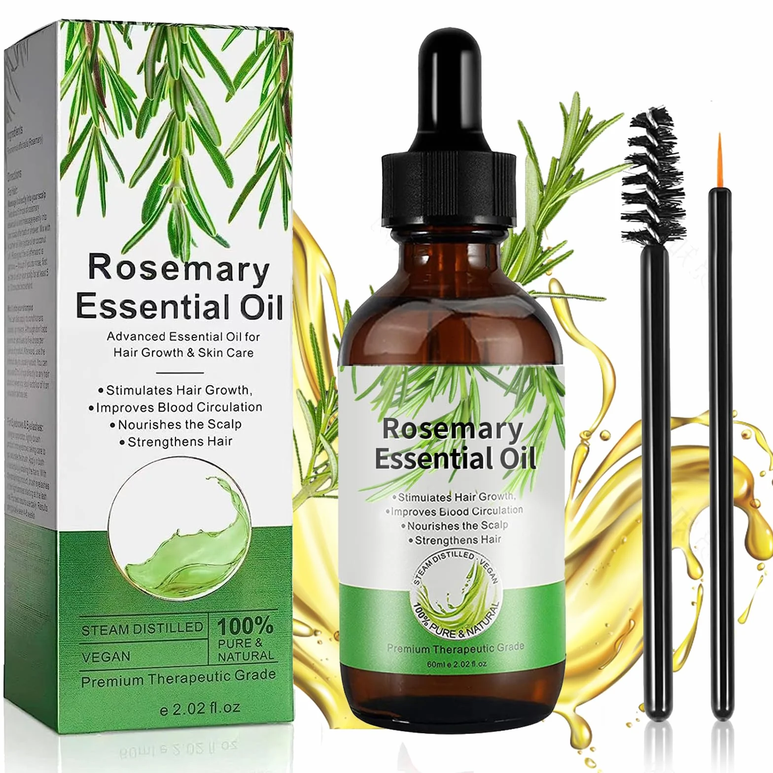 Huile de romarin pour la croissance des cheveux, huile essentielle, 60 ml