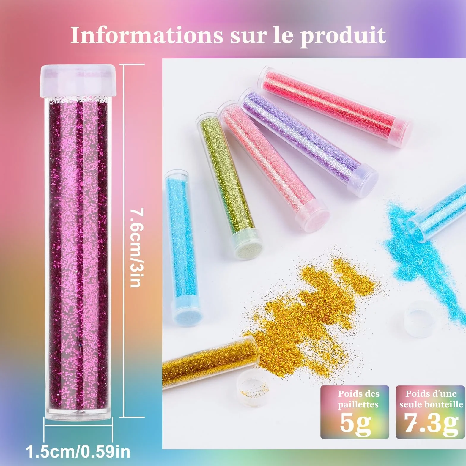 Poudre de Paillettes Nail Art 48 Couleurs 240 g Glitter Cosmétique Résine Époxy DIY