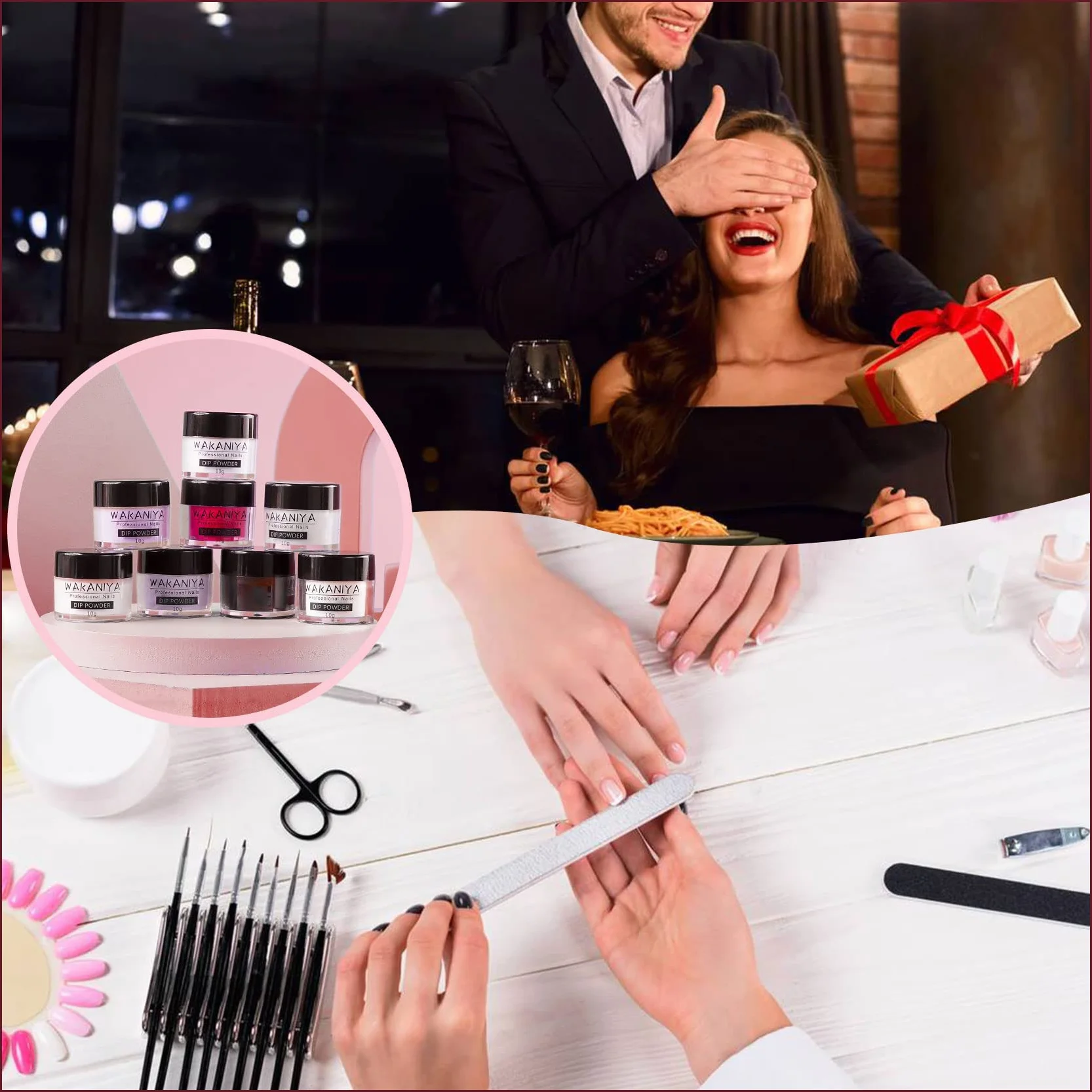 Dipping Powder Nail Kit 8 Couleurs French Dip Poudre Acrylique pour Ongles avec Base & Top Coat Activateur