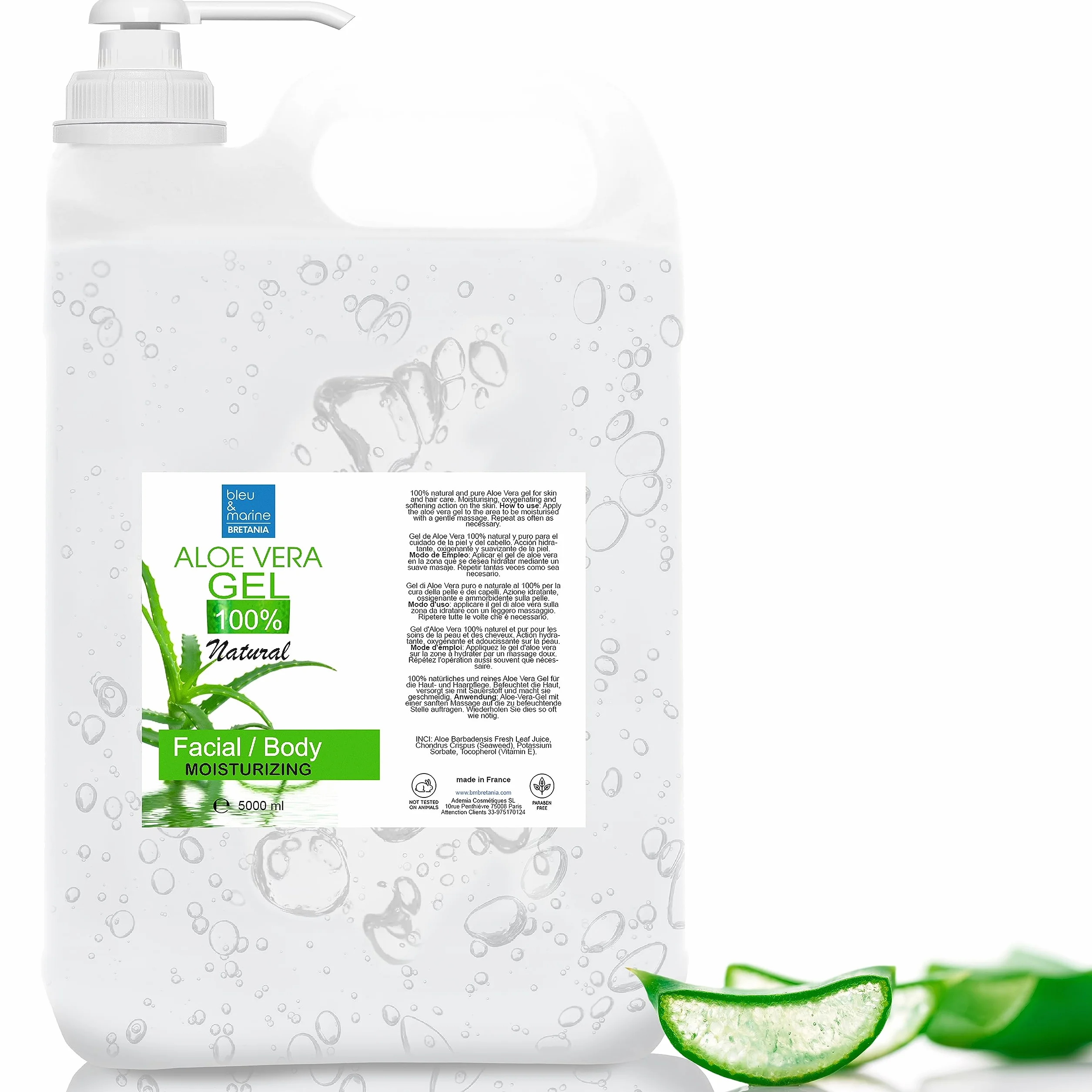 Gel Aloe Vera 100% Naturel Hydratant Visage Corps Cheveux 5000 ml