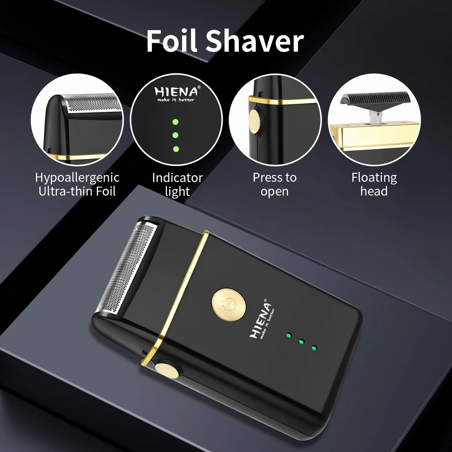 HIENA PRO Tondeuse à cheveux pour homme, sans fil, tondeuse à cheveux, tondeuse à barbe, rasoir à lames, kit complet de rasage et de coupe de cheveux électrique (3 pièces)