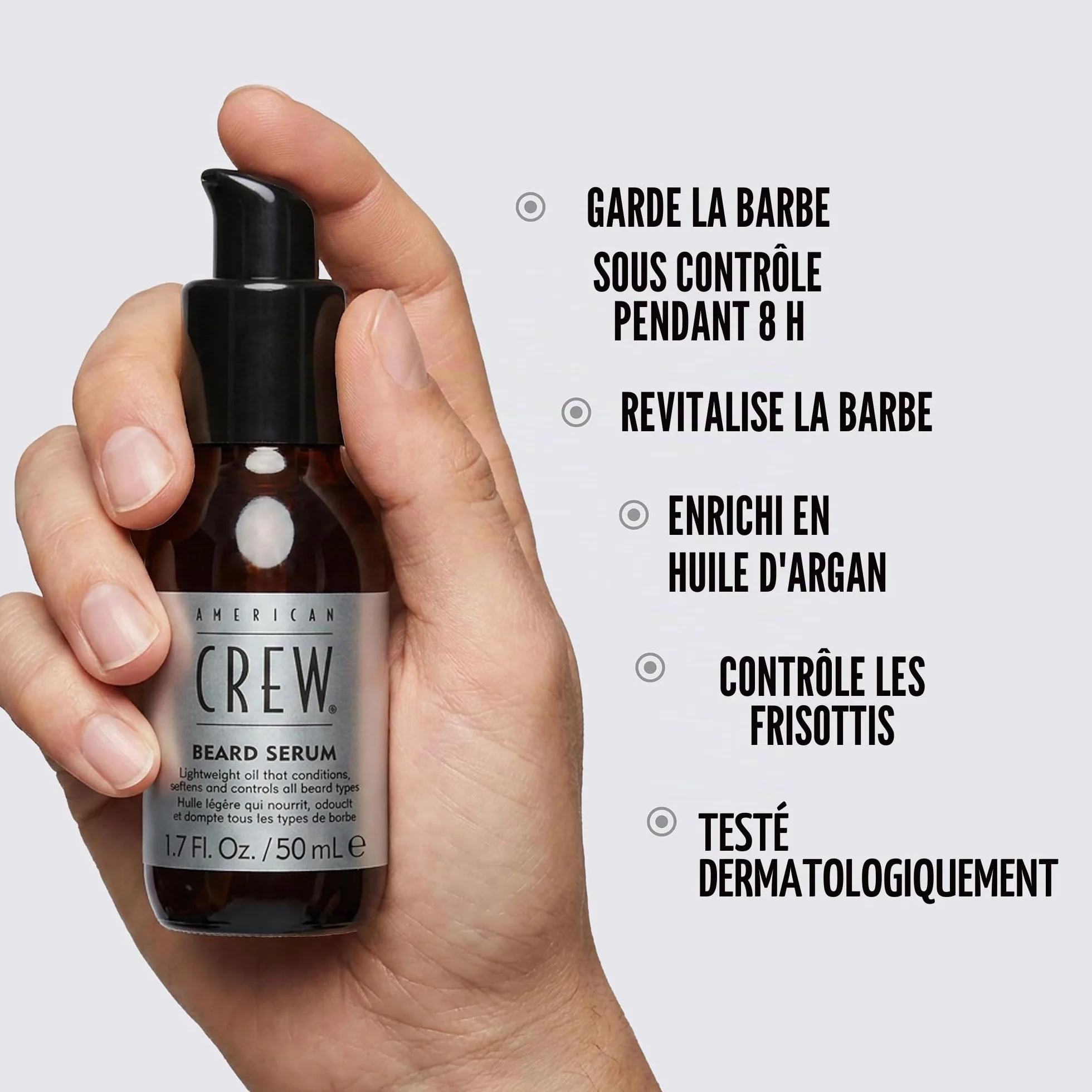 American Crew - Beard Serum - Huile Barbe Nourrissante - Soin Barbe Homme - Formule Légère et Non Grasse - Soin du Visage - Huile pour Barbe Souple et Soyeuse - 50ml