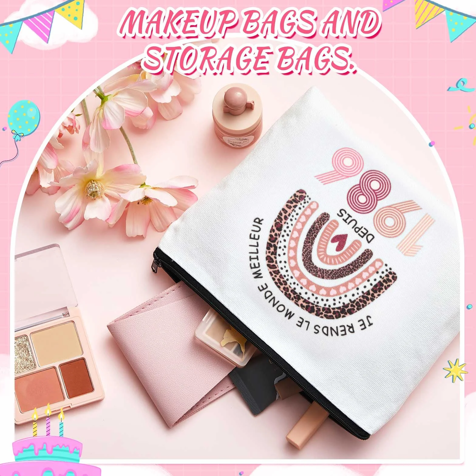 Cadeau Anniversaire Femme 40 Ans - Trousse Maquillage & Chaussettes 1986, Idée Cadeau Originale Humour Femme Née en 1986, Set Accessoire 40e Anniversaire