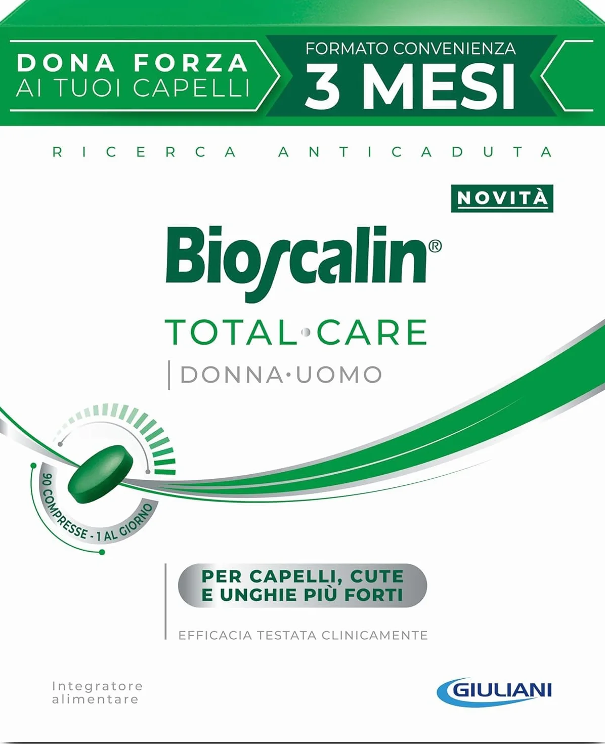 Bioscalin TOTAL •CARE Complément alimentaire avec actifs naturels, pour cheveux, cuir et ongles plus forts, pour femme et homme, sans gluten, 90 comprimés