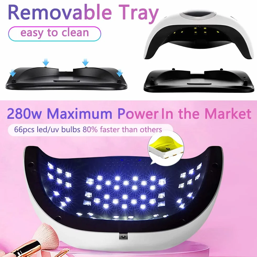 BEENLE Lampe UV LED pour Ongles, 280W Séchoir à Ongles à Séchage Rapide avec 66 LED Capteur Auto, Séchoir à Ongles Portable avec Poignée | 4 Réglages de Minuterie | Espace Plus Grand | Un Accessoire
