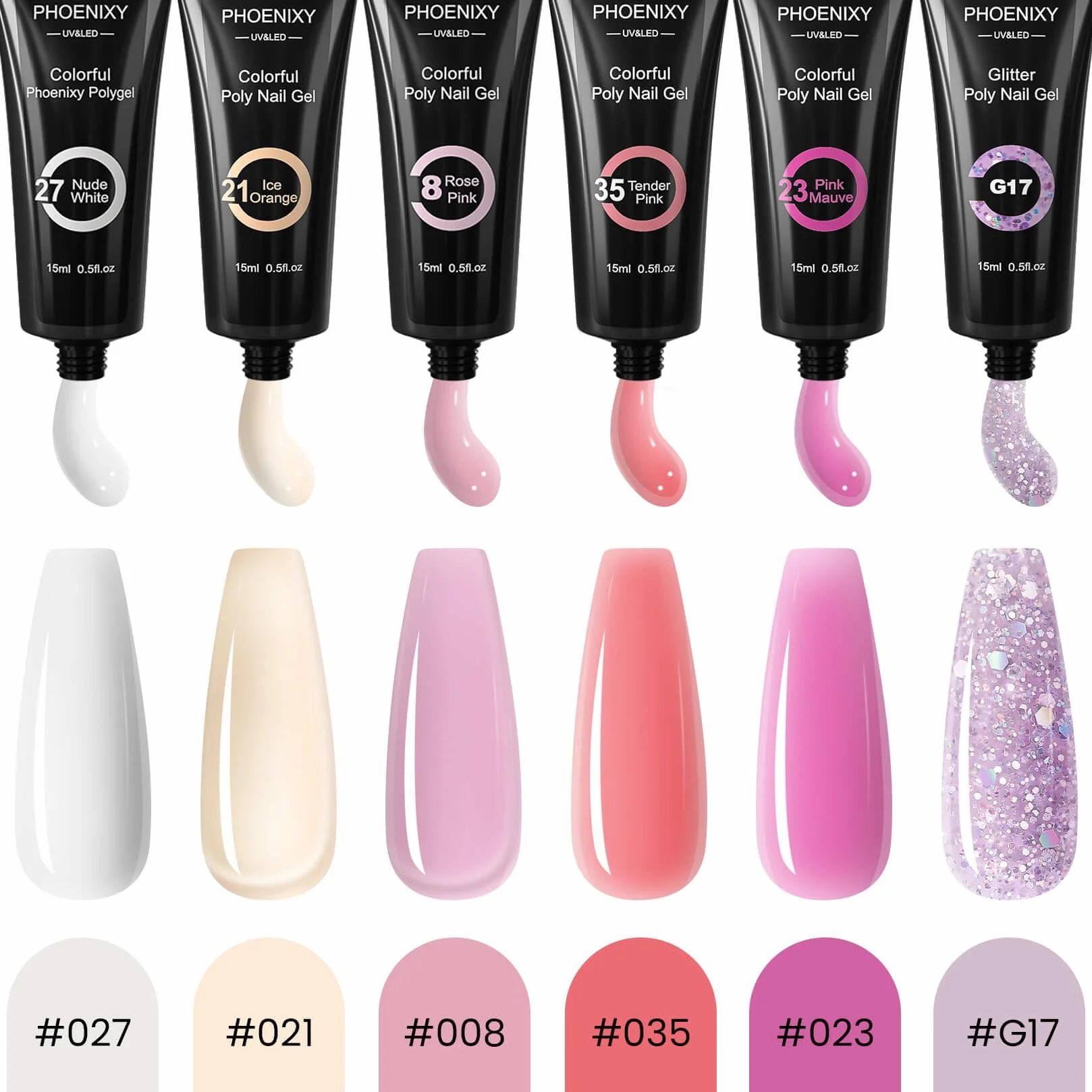 Kit Ongle Gel UV Complet 6 Couleurs 15 ml Rose Nail Art Manucure Débutantes DIY
