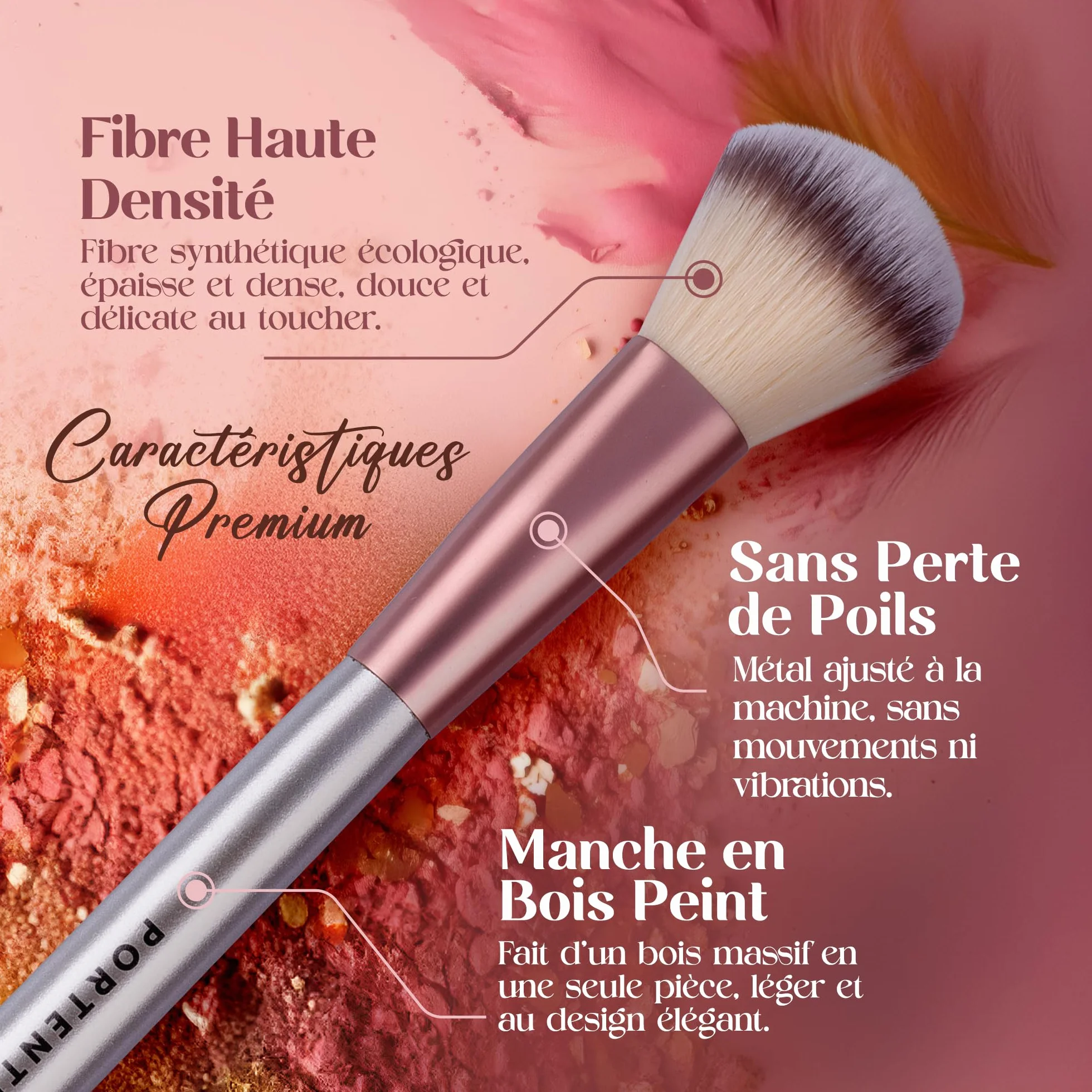 PORTENTUM Pinceaux maquillage Lot de 18 avec étui de voyage Kabuki fibre synthétique fond de teint