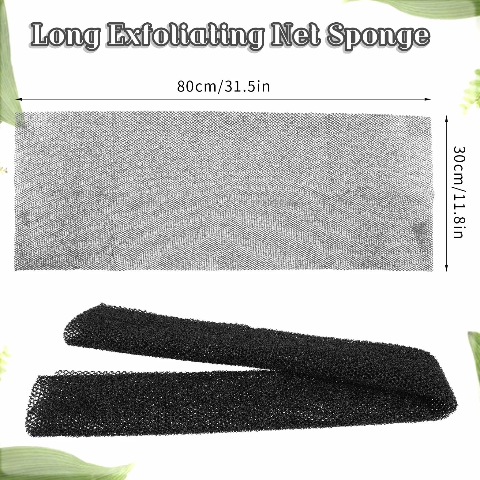 Éponge de bain africaine exfoliante longue pour le corps - Noir