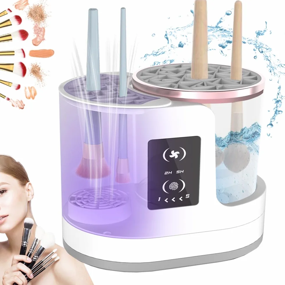 Nettoyeur de pinceaux de maquillage électrique 3 en 1 - Nettoyeur et séchoir automatique pour pinceaux de maquillage avec paramètres de séchage de plusieurs heures, design portable pour tous