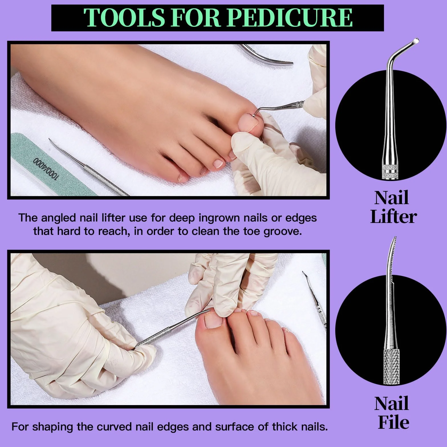 FANDAMEI Lot de 12 Limes à Ongles Professionnelles Pousse Cuticule Métal Coupe-cuticules Brosse à Ongles Violet