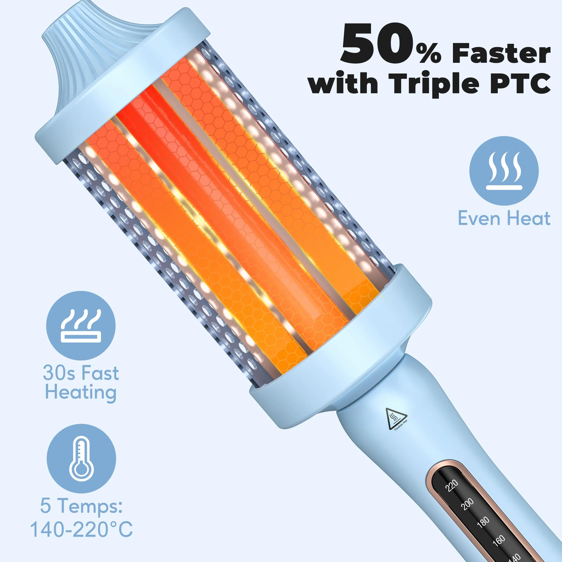Farery Thermal Brush, 60mm Brosse Thermique Brushing, Tourmaline Céramique Ionic Brosse Chauffante, Brushing Chauffante, 5 températures Hot Brush, double tension