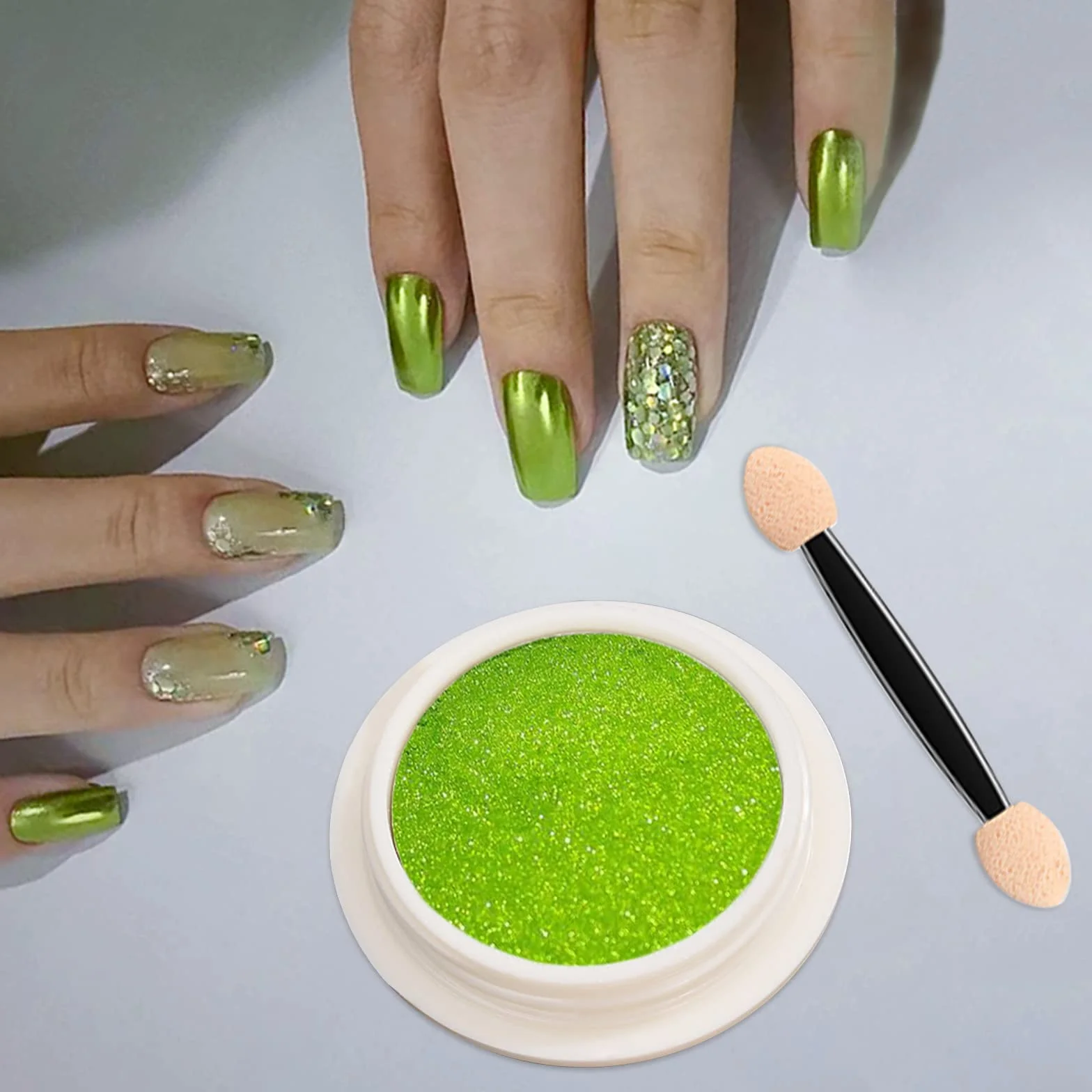 Poudre chrome ongle vert émeraude métallisé effet miroir pour vernis à ongles gel nail art