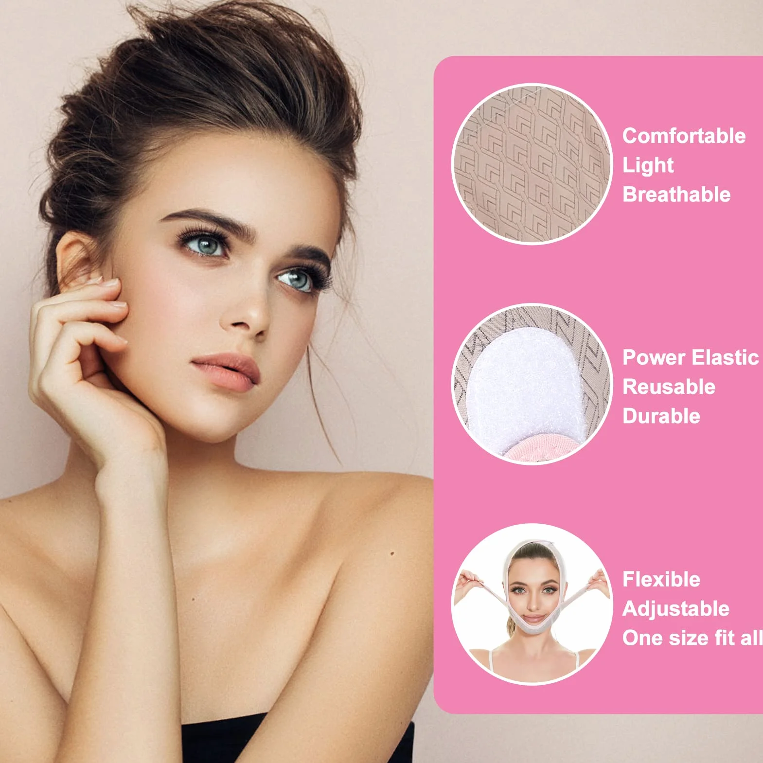 Réducteur de double menton, sangle amincissante pour le visage, masque de levage en V, ceinture de levage réutilisable en forme de visage pour femme, raffermit la peau et empêche l'affaissement